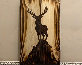 Wood burnt stag home decor deer sign log cabin mancave wall hanging man cave deer hunting lodge pyrography wood burned