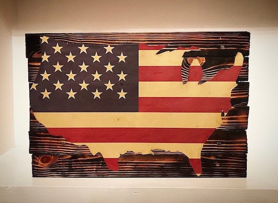 USA flag map rustic board wall art American flag pillow | Etsy