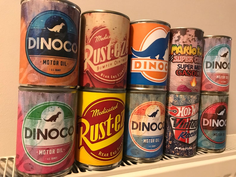 Dinoco Cars Oil Labels Rusty Oil Tin Can Race Party Themed Prints ...