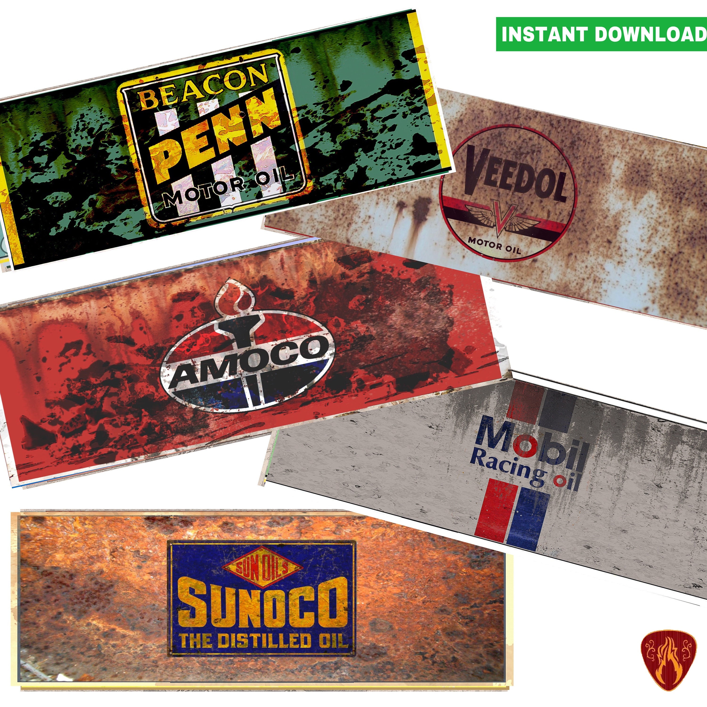Vintage Motor Oil Can Labels Set of 5 Printable Rusty Can Label