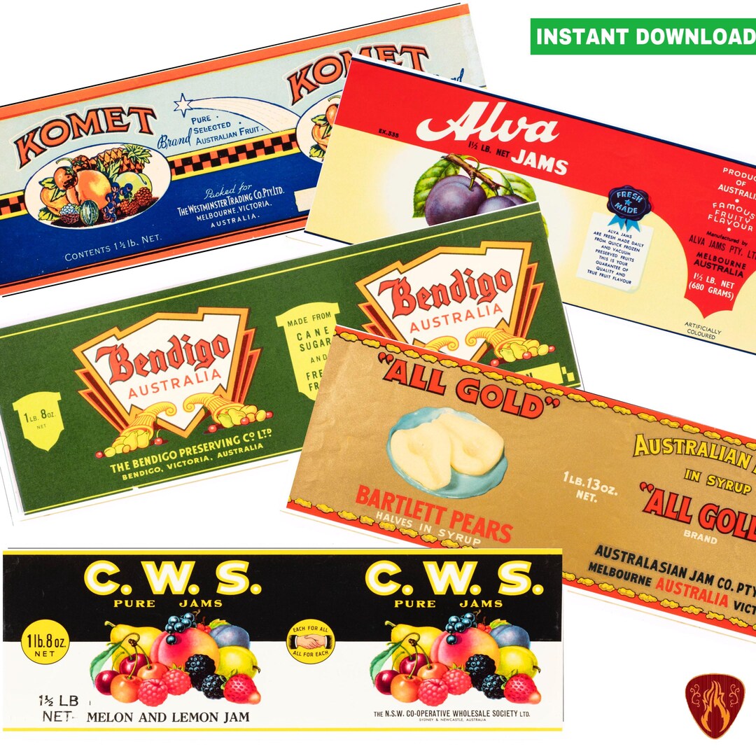 Australian Jam Labels for Tin Cans Retro Canned Jams Kitchen Decor ...