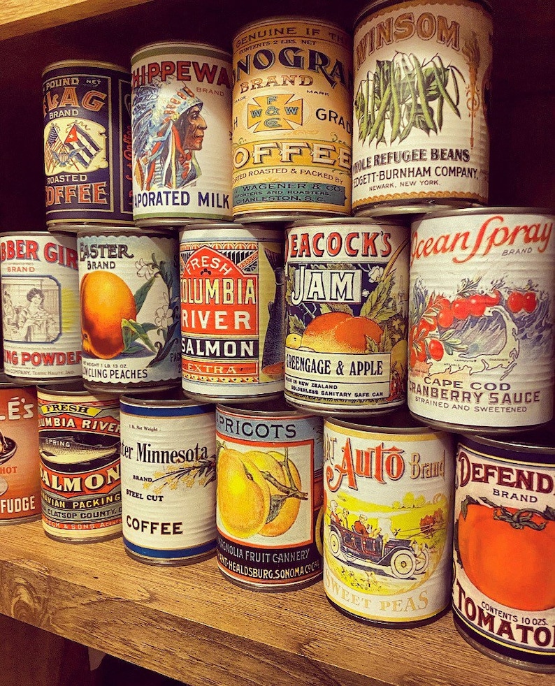 Vintage food tin cans rustic tins retro tin can replica Etsy
