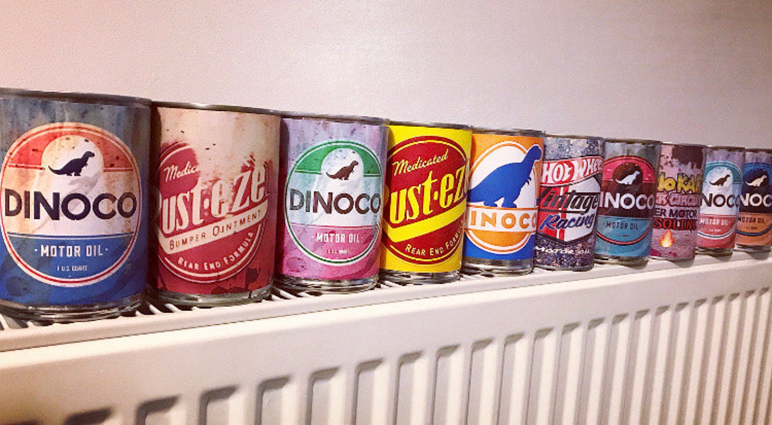 Rusteze Cars Racing Labels Motor Oil Tin Can Party Themed Prints Set of ...