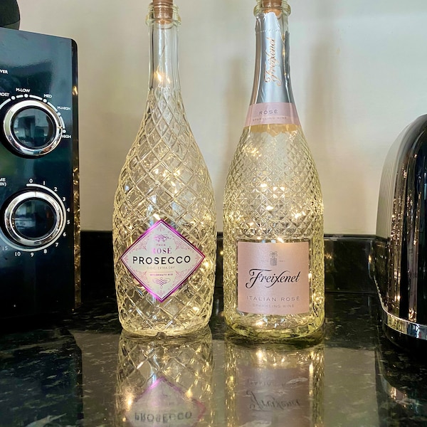 Prosecco bottle with white lights empty sparkling wine bottle light up bottles for home decor bar decorations crystal rose bottles