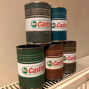 Castrol motor oil can labels digital download 5 oil can labels instant download man cave motor oil decor Castrol oils tin can wrap Don Burns