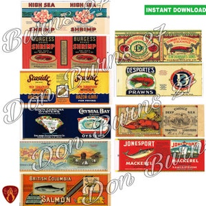 10 Vintage Fischetiketten Lachs Konservendosen Konservendosen Konservendosen Konservendosen Konservendosen Konservendosen Küche