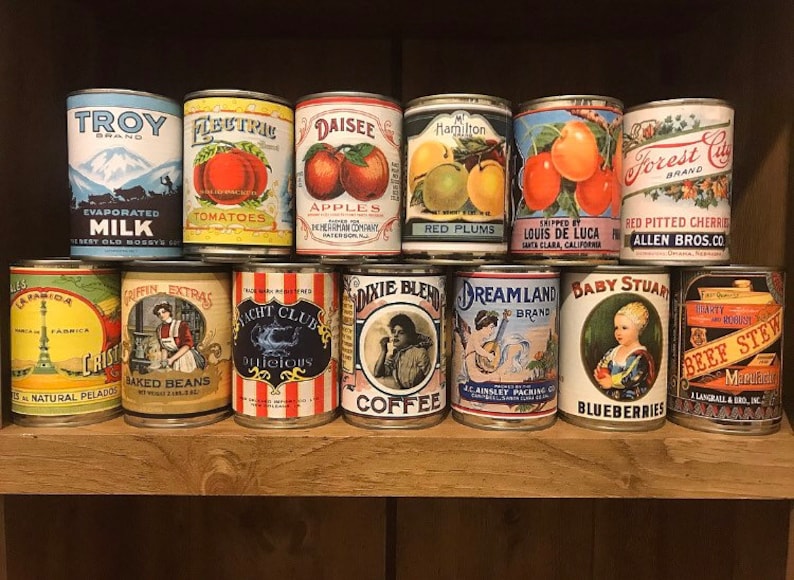 Vintage Food Cans Rustic Tins Retro Tin Can Replica Display Etsy Canada