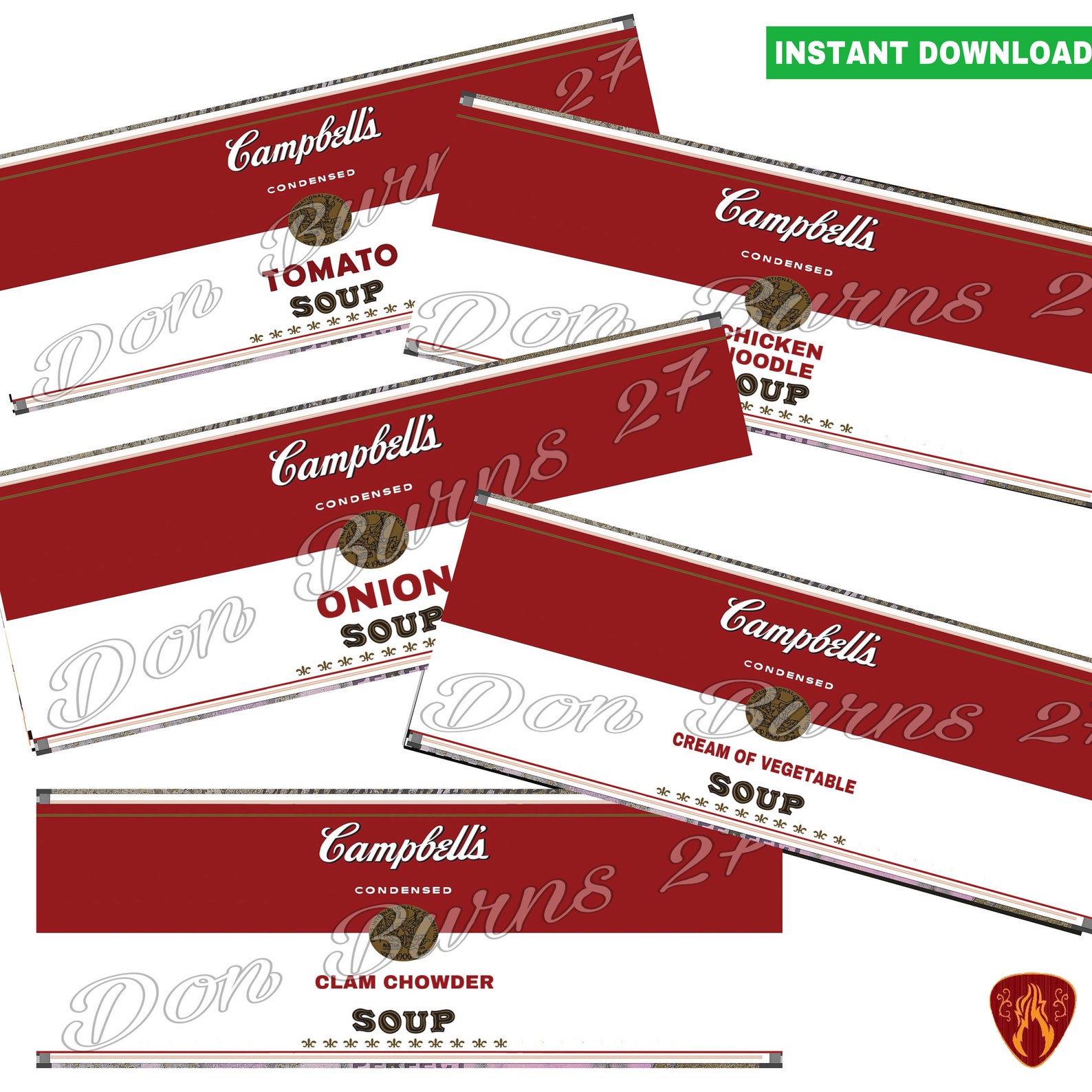 Campbells Soup Tin Can Labels Set of 5 Printable Digital Red Soup Tin