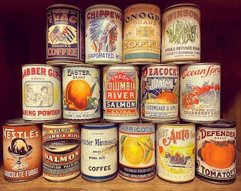 Vintage food tin cans rustic tins retro tin can replica display antique props cafe wedding table centre pieces decoration weddings decor