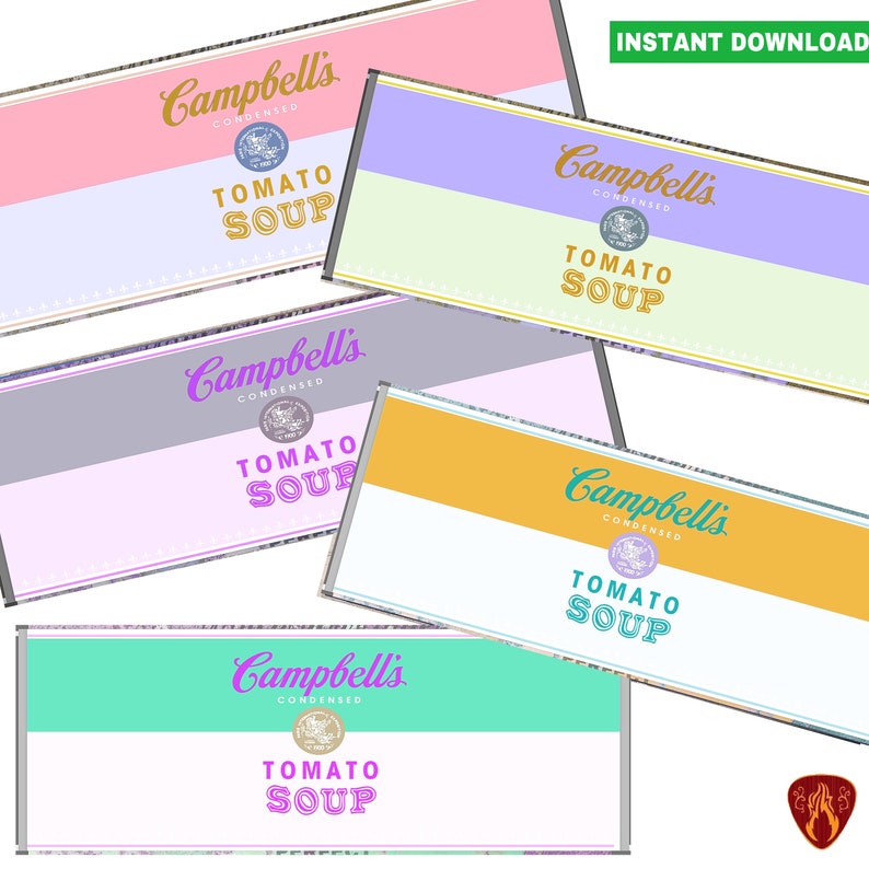 Campbells Soup Tin Can Labels Set of 5 Printable Digital Red - Etsy