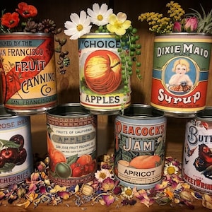 Latas de conserva vintage para alimentos, latas rústicas retrô, réplicas de latas, vasos de flores de lata, centros de mesa para cafés e casamentos, decoração para casamentos.