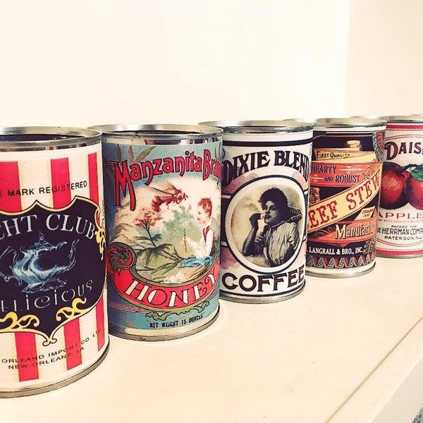 Vintage food cans rustic tins retro tin can replica display prop storage props cafe stage movie film coffee shop wedding decorations table