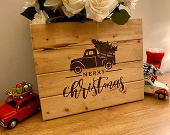 Merry Christmas wooden sign xmas decor festive sign wood burned Christmas tree car pyrography home decor Christmas board decoration