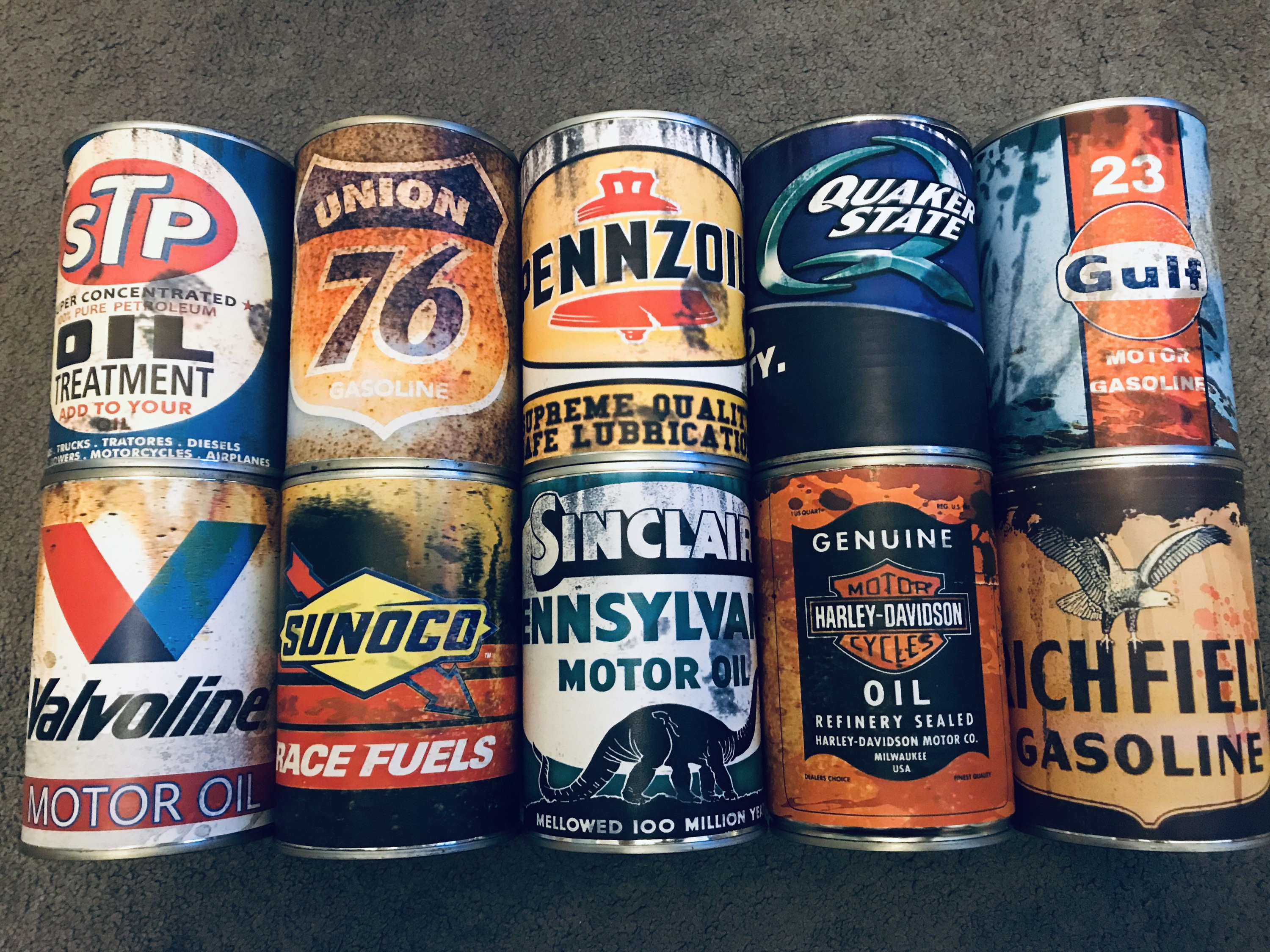 オイル缶3本★1950s-60s／USA／vintage／アメリカ Printable Vintage Motor Oil Can Labels Set of 5 Instant Download
