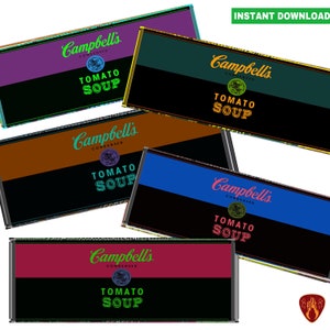 Campbells soup can dark labels set of 5 printable digital soup tin tomato soups instant download jpeg kitchen decor prints campbell soups