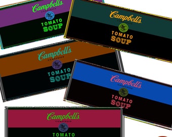 Campbells soup can dark labels set of 5 printable digital red soup tin tomato soups instant download jpeg kitchen decor prints campbell soup