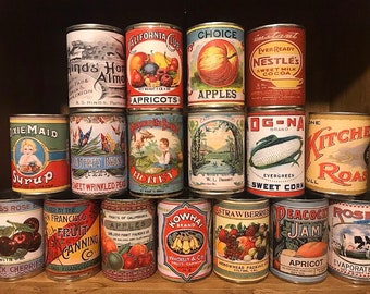 Puszki na żywność w stylu vintage, rustykalne puszki, repliki puszek retro, rekwizyty do ekspozycji, rekwizyty do przechowywania, kawiarnia, weselne elementy stołu, dekoracje ślubne