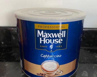 Empty Maxwell house cappuccino large coffee tin can storage pot kitchen round container