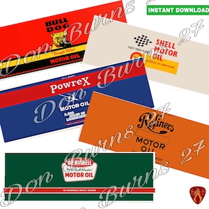 5 Motor oil labels + 5 free, printable oil tin can prints for garage man cave decor oil cans vintage oil can fathers day car gifts instant