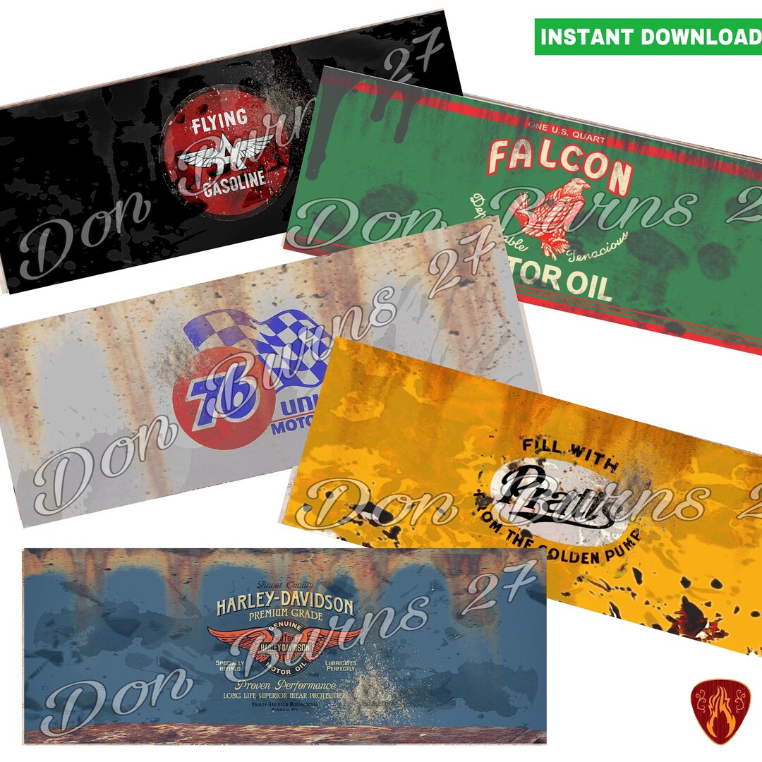 Printable Motor Oil Can Labels Set of 5 Instant Download Tin Can Label Prints for Garage Man ...