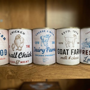 Farm food tin cans kitchen decor dairy poultry tin can storage pots cutlery pots printable food labels instant download jpeg farm label