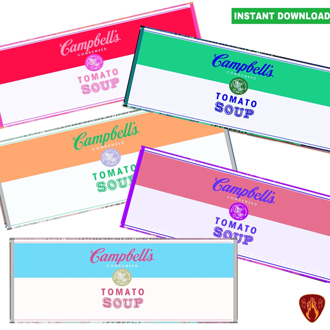 Campbells Soup Tin Can Labels Set of 5 Printable Digital Red - Etsy