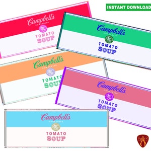 Campbells soep blikje etiketten set van 5 afdrukbare digitale soep blikje tomatensoepen instant download jpeg keuken decor wordt afgedrukt Campbell soepen