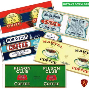 Vintage coffee can labels coffee tin label kitchen diner cutlery pots printable coffee label instant download jpeg tea label coffee pot wrap