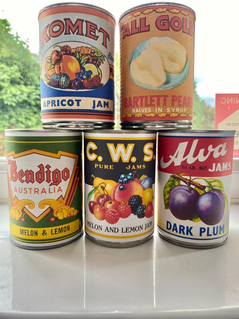 Australian Jam Labels for Tin Cans Retro Canned Jams Kitchen Decor ...