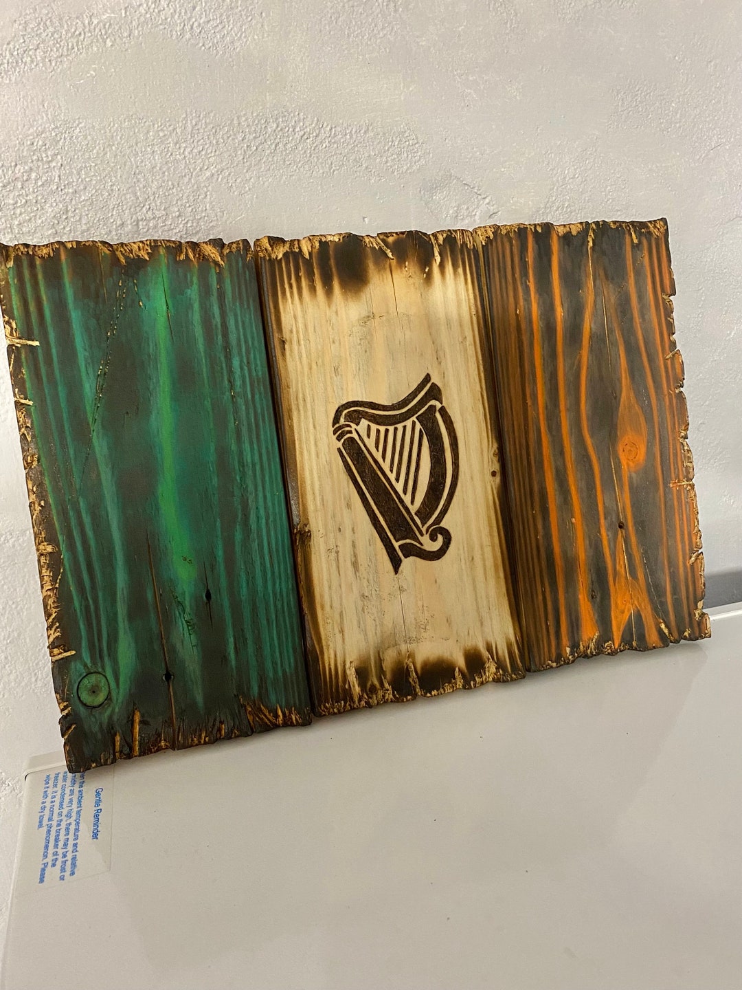 Rustic Irish Wooden Flag Home Decor Ireland Harp Bespoke Wooden Art