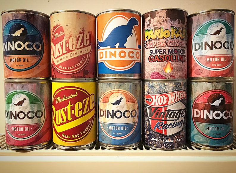 Dinoco Cars Oil Labels Rusty Oil Tin Can Race Party Themed Prints ...