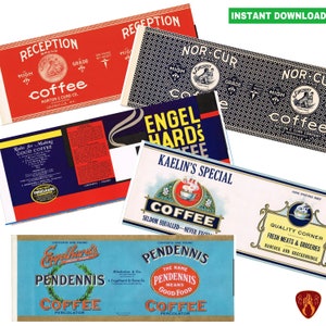 Vintage coffee tin can labels tea label kitchen diner cutlery pots printable coffee labels instant download jpeg cafe label