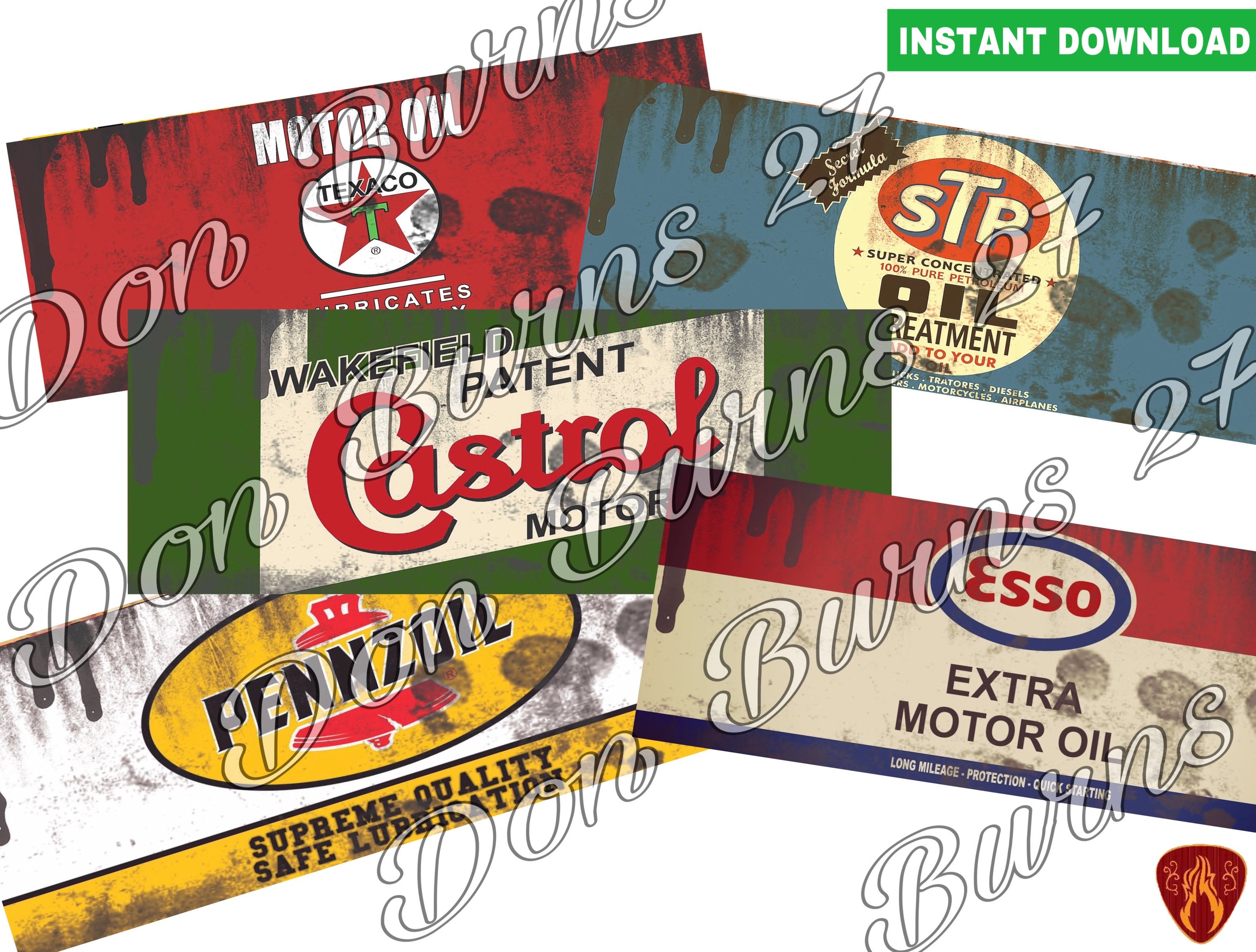 Vintage Motor Oil Can Labels Set of 5 Printable Digital Prints Etsy
