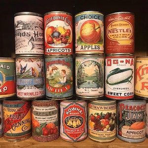 Vintage Food Can Labels Fruit Vegetable Prints Milk Coffee Tin Can Wedding Table Decorations ...