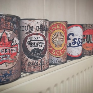 Replica vintage motor oil cans Rustic Petrol Tin Can Rusty Petroleum display prop storage pots garage man cave decor mens gifts fathers day