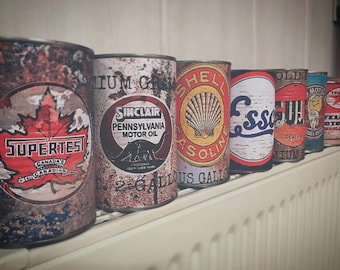 Replica vintage motor oil cans Rustic Petrol Tin Can Rusty Petroleum display prop storage pots garage man cave decor mens gifts fathers day