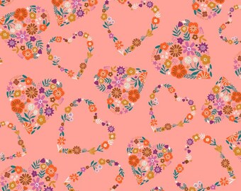 Bethan Janine for Dashwood Studio - Good Vibes Floral Hearts Pink (Half metre)