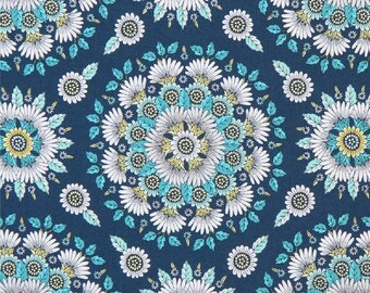 Andie Hanna for Robert Kaufman - Delphine Flower Medallions in Breeze (Half metre)