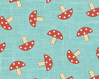 Susan Wheeler for Northcott Fabrics - Fox and Friends Toadstools Aqua (Half metre)