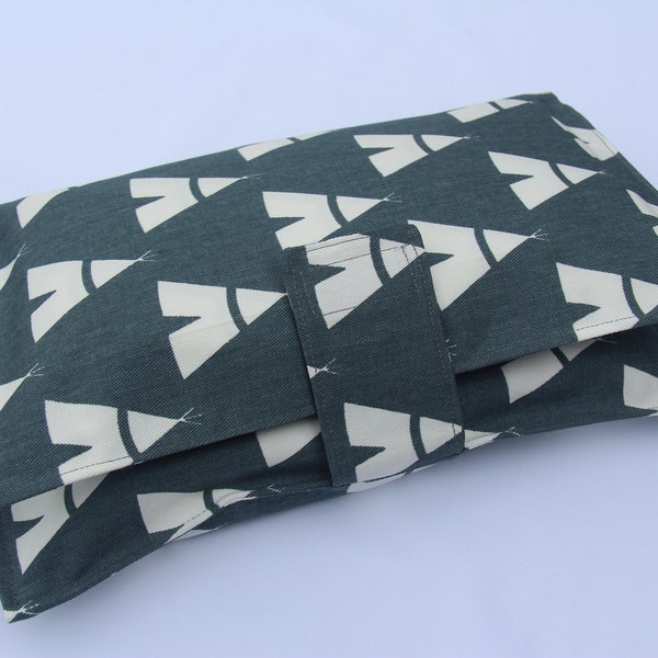 Nappy & Wipes Wallet Clutch Gunmetal Grey Gray with Teepees