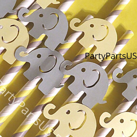 elephant party straws, yellow and gray baby shower decor, little peanut party, gender neutral Il_570xn