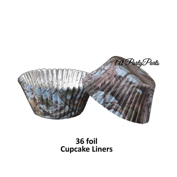 light blue camo cupcake liners, foil cups, camouflage, its a boy, baby shower, gender reveal, outdoors, boys birthday, woodland, nature, DIY Il_570xn