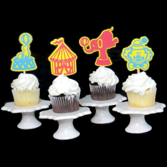 elephants tent circus party cupcake toppers seals carnival clowns