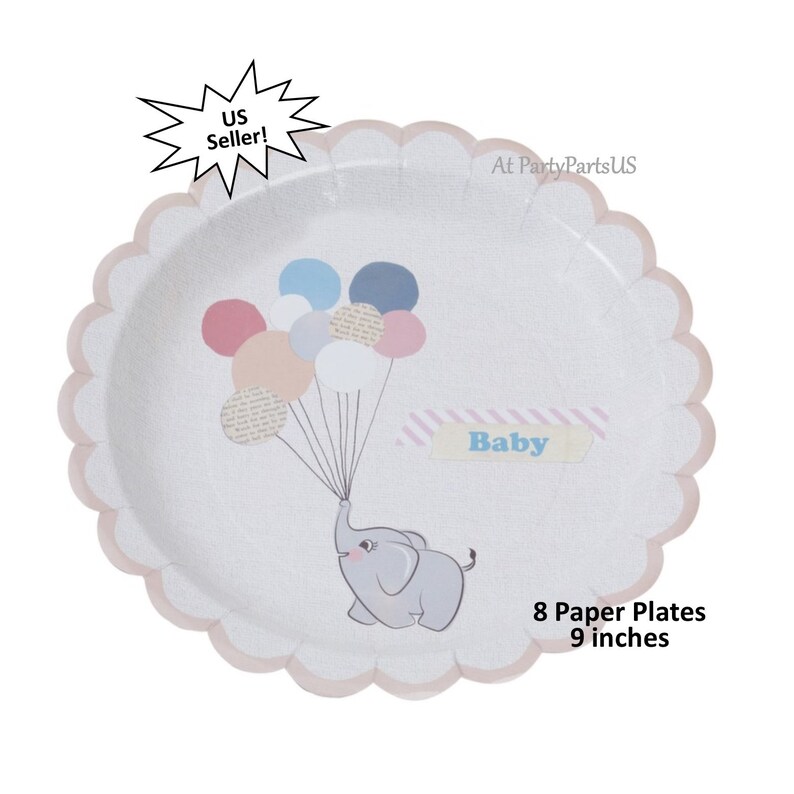 Elephant baby shower plates little peanut balloons peach Etsy