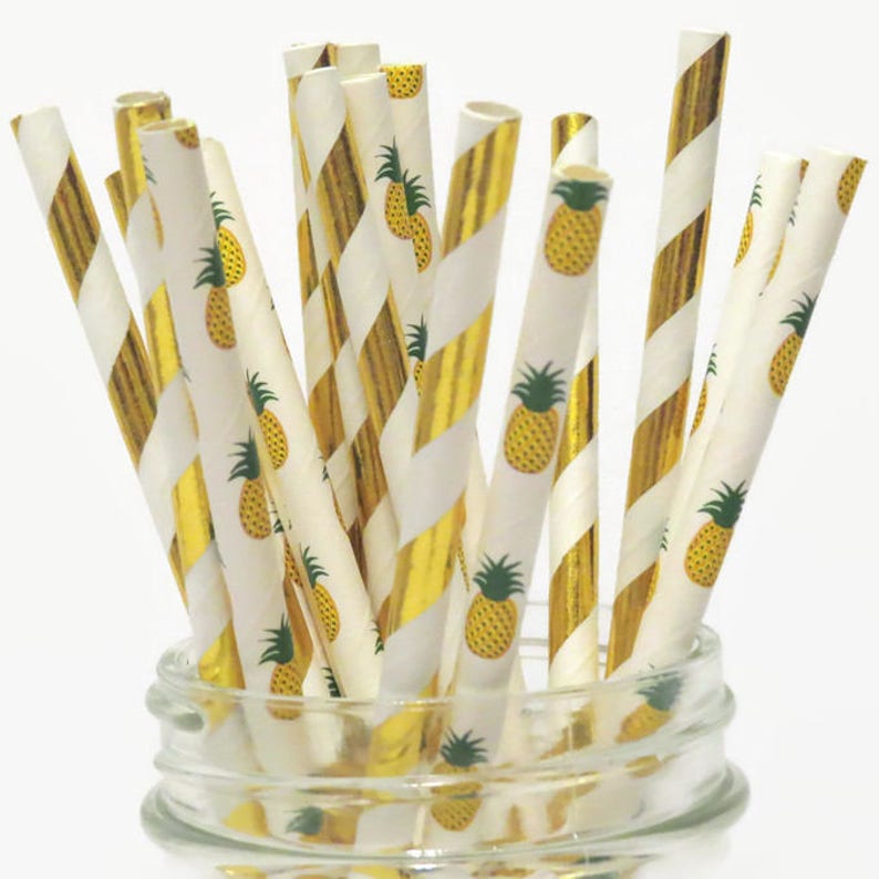 Gold Pineapple Straws Mix Pineapples Party Decorations Luau image 0