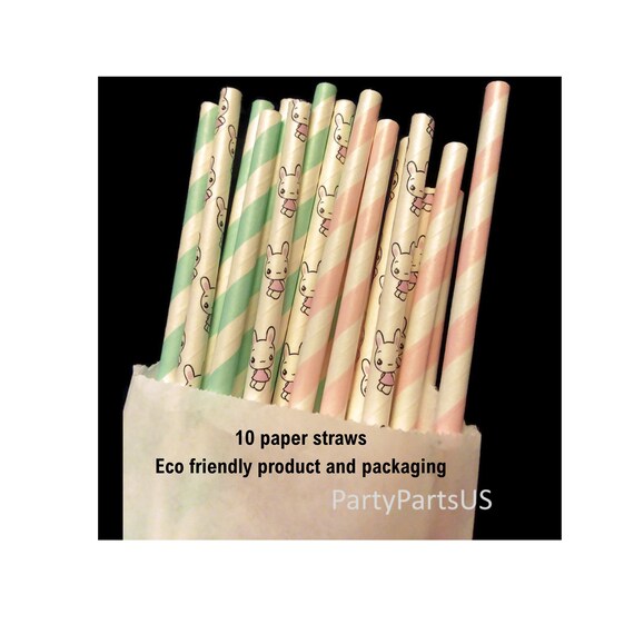 Easter Bunny Straws Spring Pastel Straw Mix White Rabbit Tea Party Birthday Some Bunny Loves You Baby Shower Decorations Eco Friendly Paper Il_570xn
