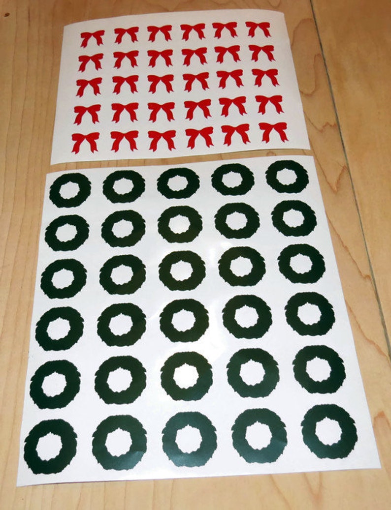 winter holidays envelope seals vinyl decals red bows peel and stick Christmas card labels wreaths DIY holiday decor wreath stickers