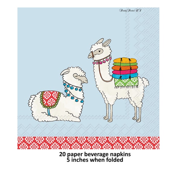 llama beverage napkins, cute llamas, alpaca party decorations, light blue Il_570xn