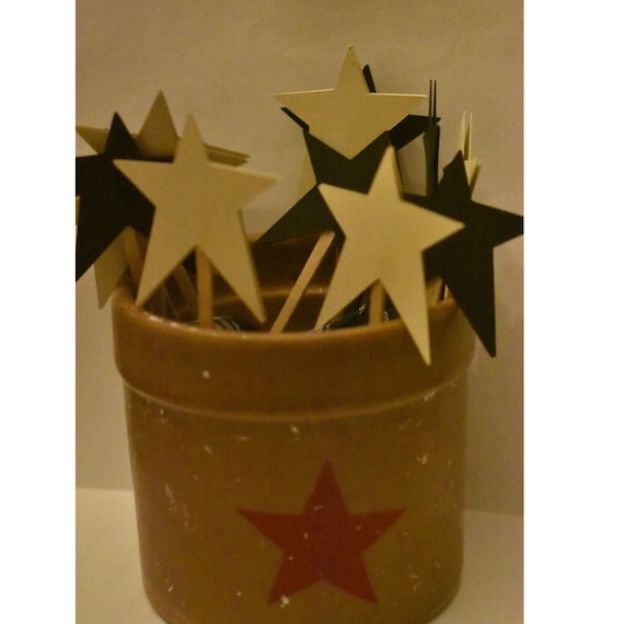 Country Wedding Cupcake Toppers, Primitive Stars, Black, Cream, Picks, Party Decorations, Military Graduation Decor Il_570xn