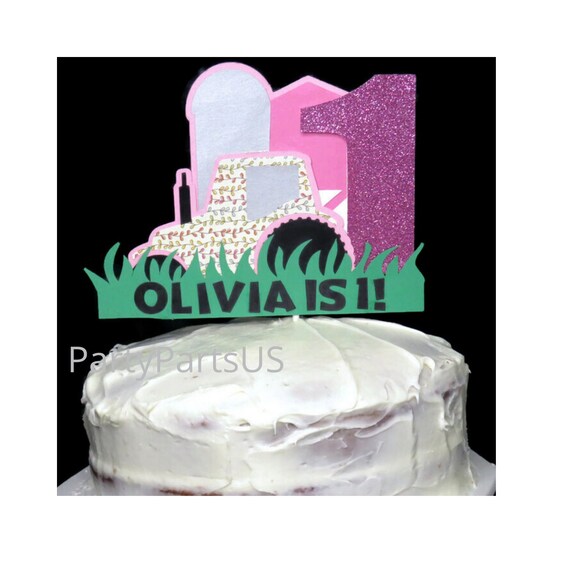 farm girl birthday tractor custom cake topper, handmade party decor, pink barn, floral tractor, farmers Il_570xn